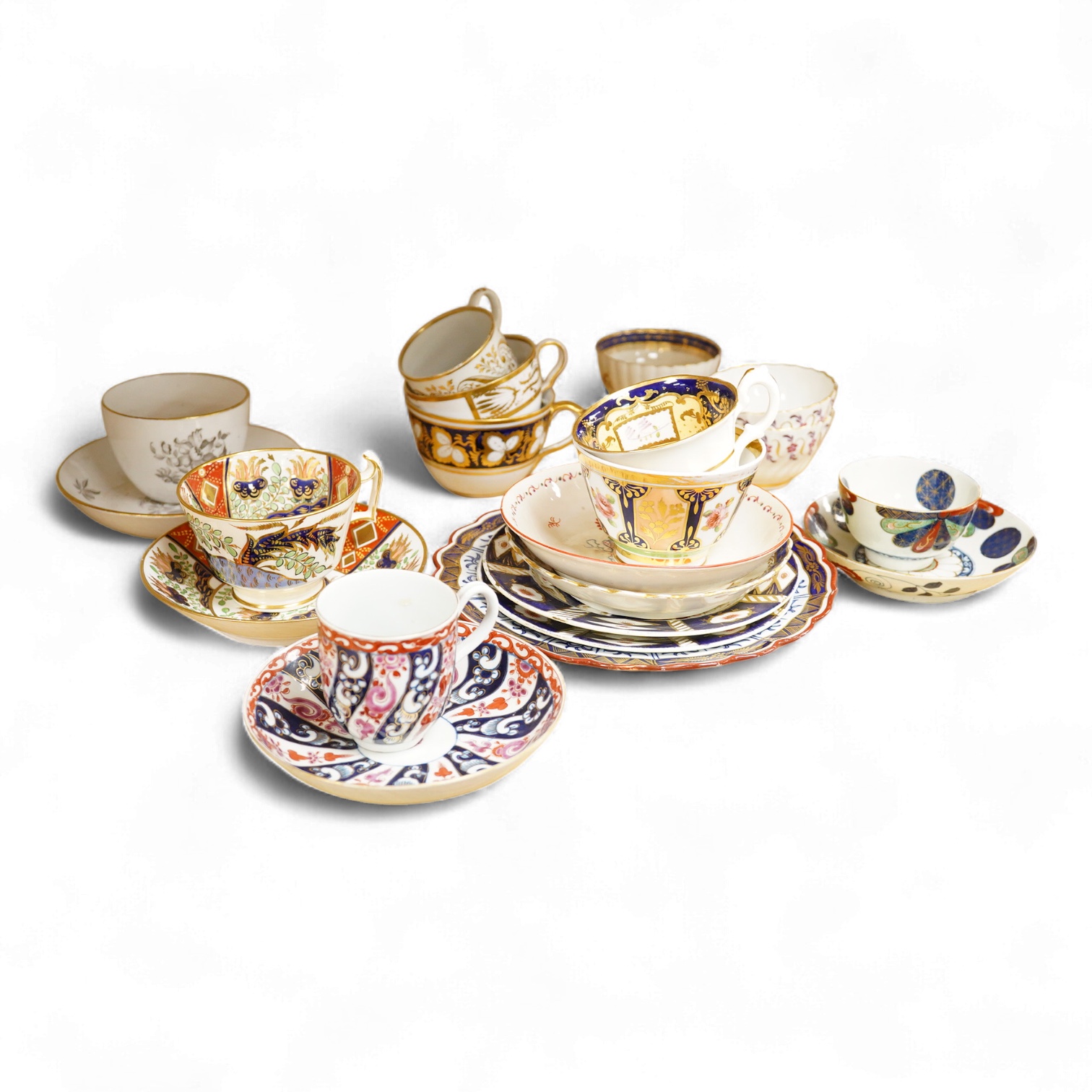 A group of 18th / early 19th century English porcelain tea wares, Worcester, Spode, etc